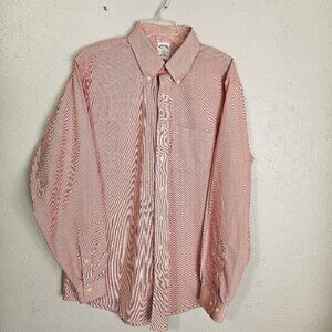 Brooks  Brothers 346 Red and White Small Check Casual Minimalist Shirt Size 16.5